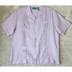 Cubavera Shirt Mens XXL Lavender Purple Linen Short Sleeve Pleated Guayabera